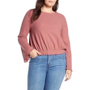 Madewell Texture & Thread Smocked Bell Sleeve Blouse in Autumn Berry